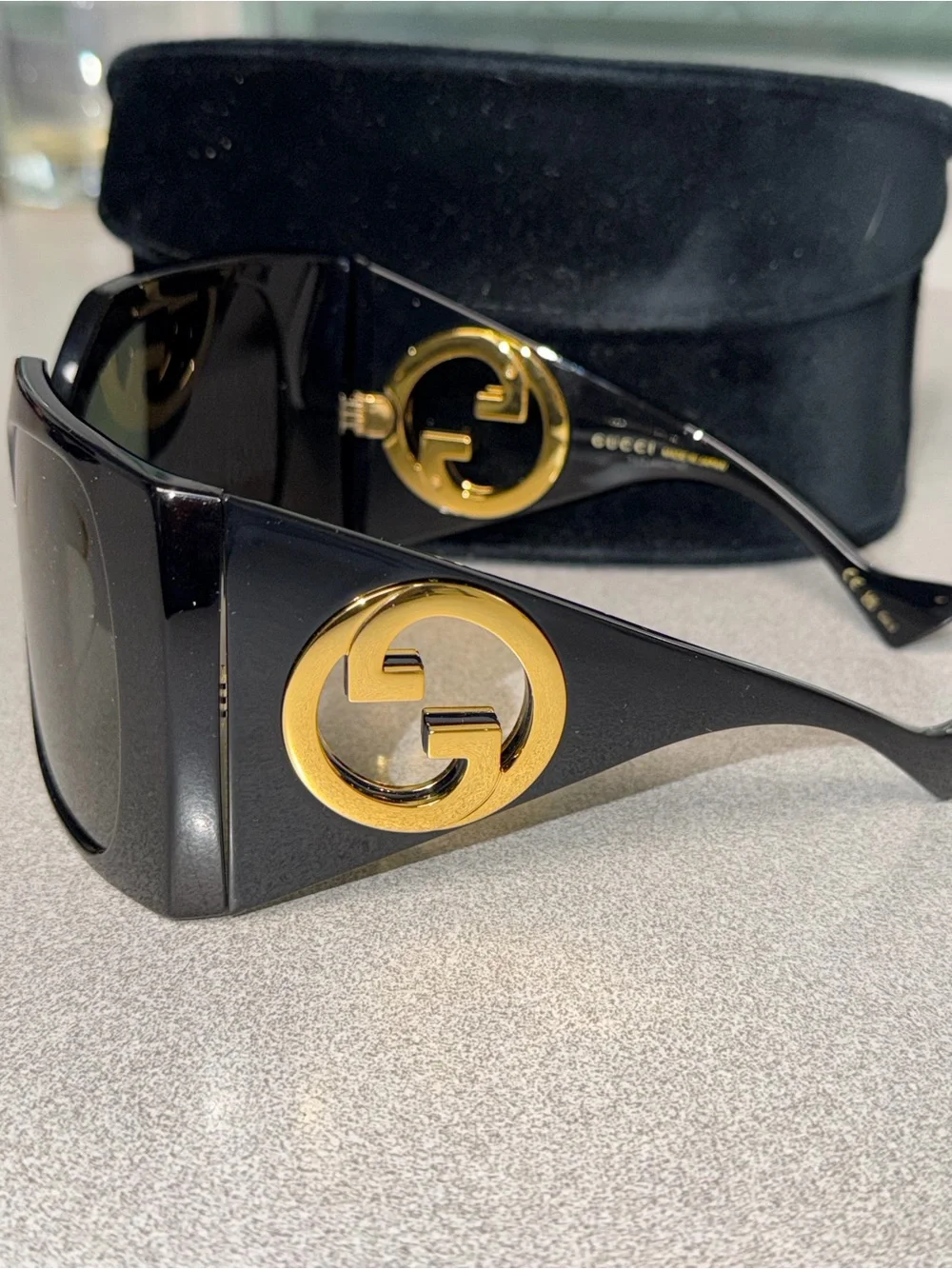 Gucci Black Oversized Shield Sunglasses